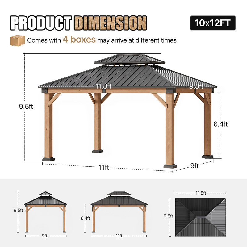 Pavillon de jardin en bois massif Jolydale Soild, 10 pi x 12 pi