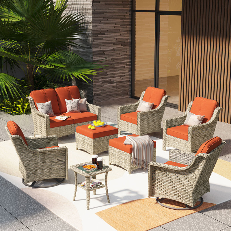 Daliya Wicker 6 - Person Patio Conversation Set with Cushions, Orange