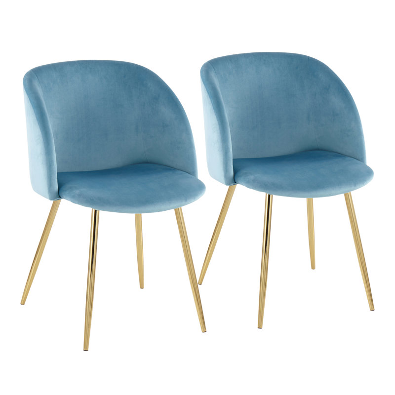 Chaise parsons rembourrée en velours Terrance, Or, Bleu pâle