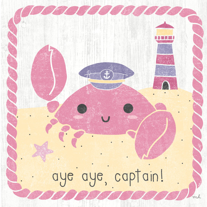 «Nautical Friends II Girly» par Moira Hershey - art textuel sur toile tendue, H 12 po x l 12 po, Toile avec cadre blanc