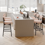 Sherpa Counter Height Bar Stools Set of 2 Modern Upholstered Barstools with Curved Open Back/Round Seat Boucle Comfortable Bar Chairs for Kitchen Island, 24.6 Inch