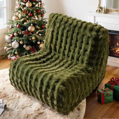 Classic Bean Bag Chairs For Adults, Faux Fur Bean Bag Compressed Chairs Filled Memory Foam,Plush Lazy Sofa For Living Room,Bedroom,Dorm,Office