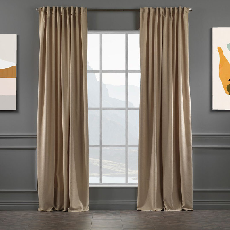 Blackout Thermal with Liner Extra Long & Extra Wide Decorative Curtain Single Panel, 280cm Width x 145cm Drop, Beige