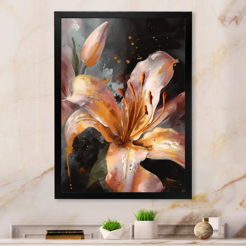 Orange Lily Dreams - décoration murale lis floral, Cadre photo noir, H 20 po x l 12 po