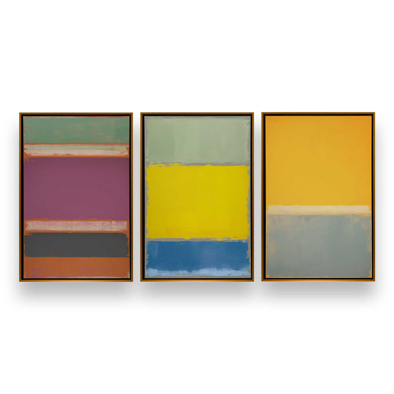 "Sunfield Glow Triptych" par Golden Glow Interiors 3 - Pièces sur toile, H 20 po x l 14 po, Cadre doré poli