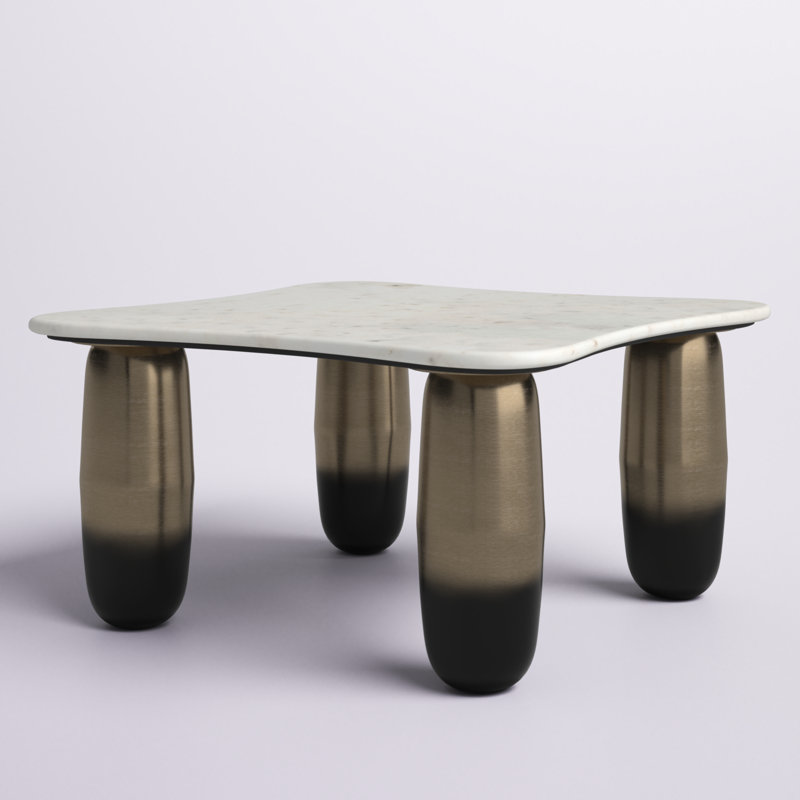 Modern Glam Marble and Metal Coffee Table, White and Gold , Square - 30" x 30" x 16"