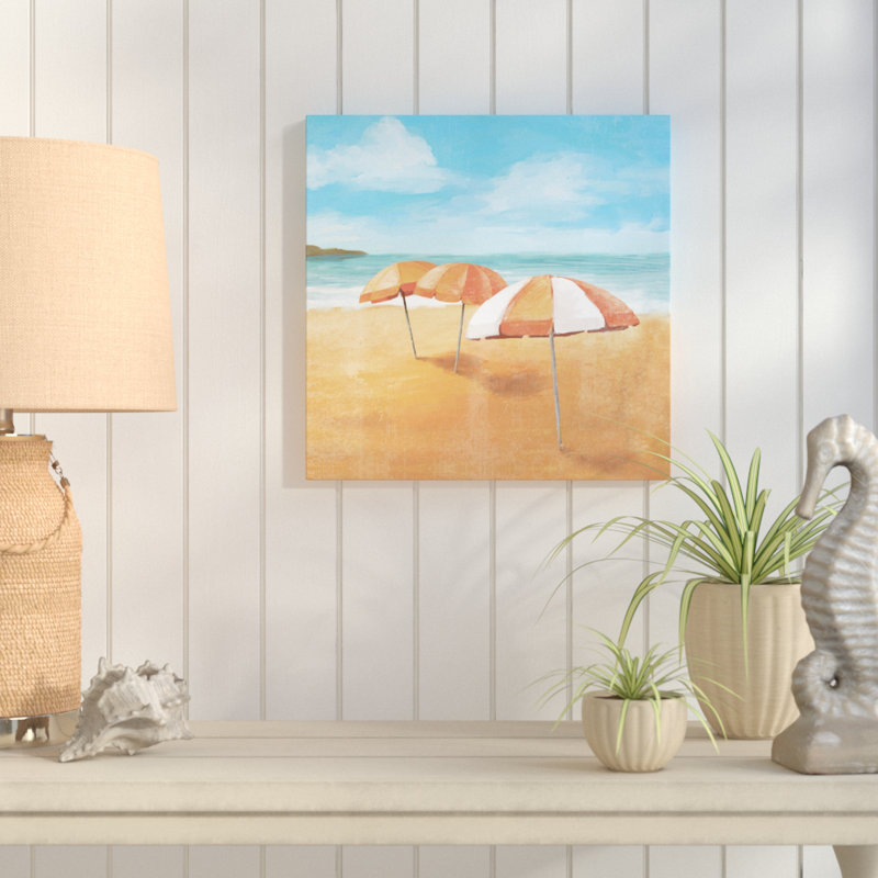 « stripe beach parasols », reproduction de peinture à l’acrylique sur toile, H 12 po x l 12 po, Toile tendue