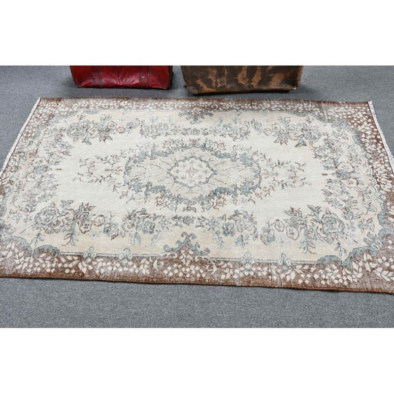 Tapis turc rétro tissé à la main beige pour un décor rétro unique et un tapis antique