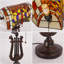 Lampe de table rétro en vitrail avec lumière chaude E26, base bronze