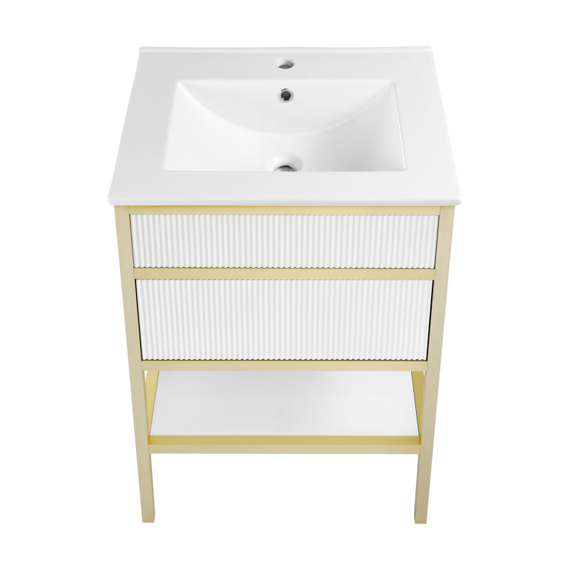 Meuble-lavabo autoportant blanc et doré 24 po Caché