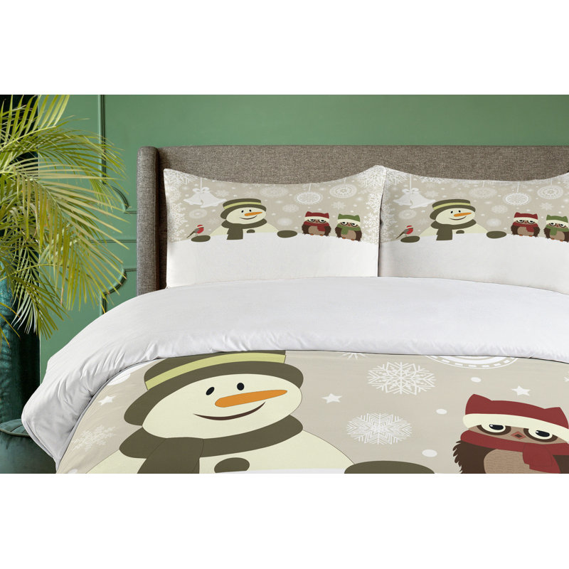 Twin Christmas Snowman and Owls Microfiber Duvet Set