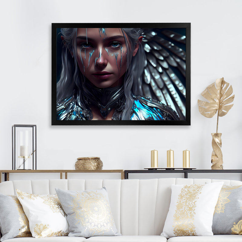 «Silver Ice and Blue Archangel VII», impression sur toile, Cadre photo noir, H 34 po x l 44 po x P 1,5 po