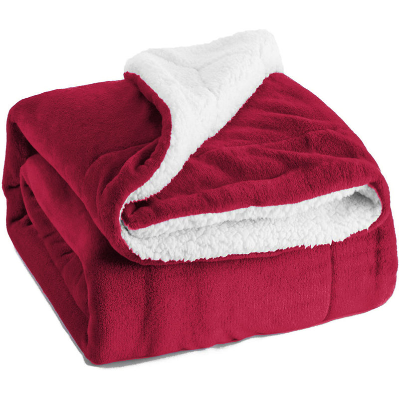 Ultra-Soft Sherpa Fleece Blanket(Reversible), Burgundy, 150cm x 130cm