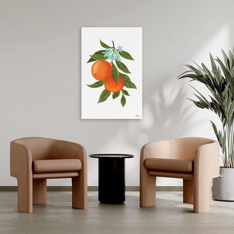 Oranges - Oranges contemporaines sur une branche d'arbre, agrume, peinture, art, H 36 po x l 24 po
