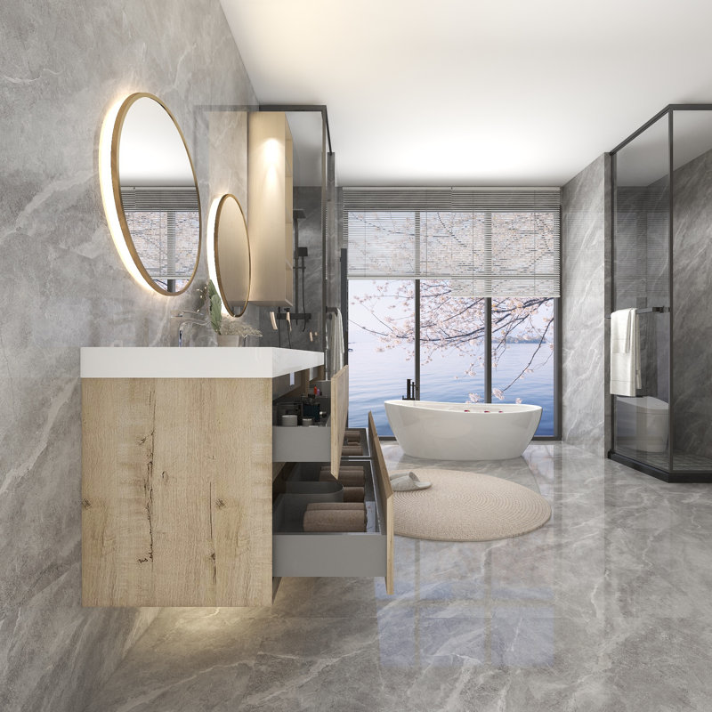 70.4'' Double Bathroom Vanity with Plastic Top, White Oak
