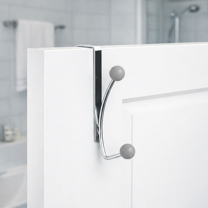 2-Hook Over-the-Door Towel Hook, Chrome/Gray