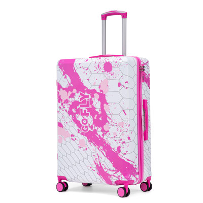 28 Inch PC Spinner Wheel Luggage, Carry on Suitcase, With Printed pattern and Combination Lock (Pink)