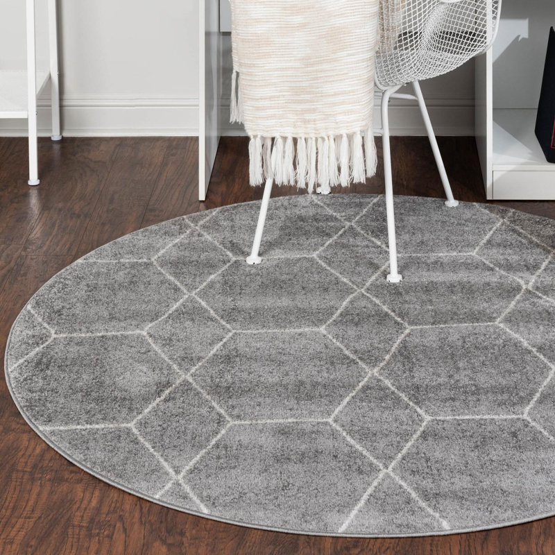 Tapis géométrique Debrodie, Rond 7 pi 1 po, Gris clair