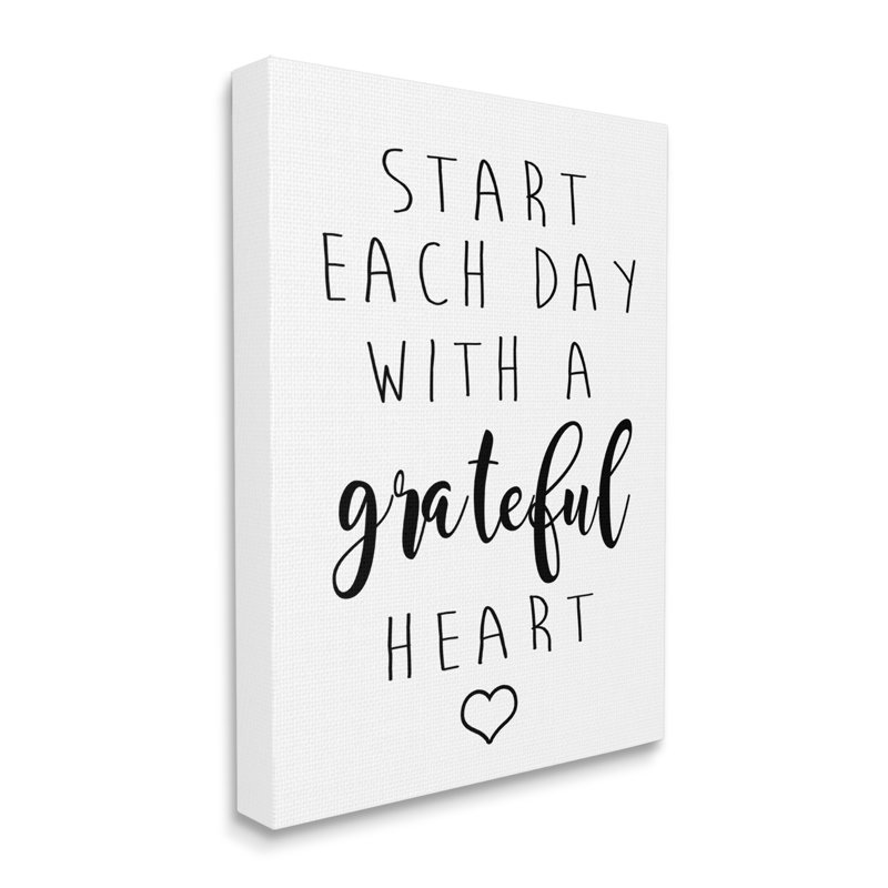 Start Each Date With Grateful Heart Phrase Minimal by Ashley Calhoun - Textual Art on Canvas, Wood Plaque