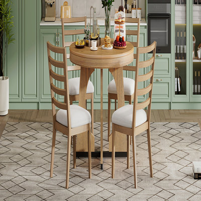 Table de salle à manger ronde pour 4 avec chaises, ensemble de table de salle à manger extensible avec rallonge centrale amovible de 16 po, ensemble de table de salle à manger rétro 5 pièces à motif géométrique unique
