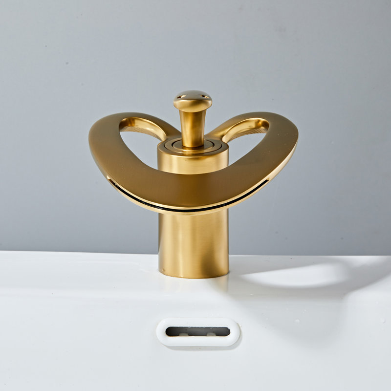 Robinet pour salle de bain à poignée simple avec plaque de recouvrement et ensemble de drain Wovier, Or brossé