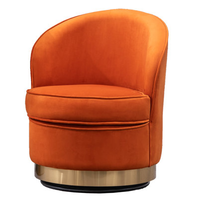 S Orange Velvet Rotating Chair - Comfortable And Stylish Option Swivel Chair, Elegant Seating