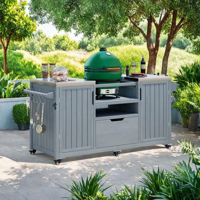 Outdoor Kitchen Island for Big Green Egg Grills, Gray Blue