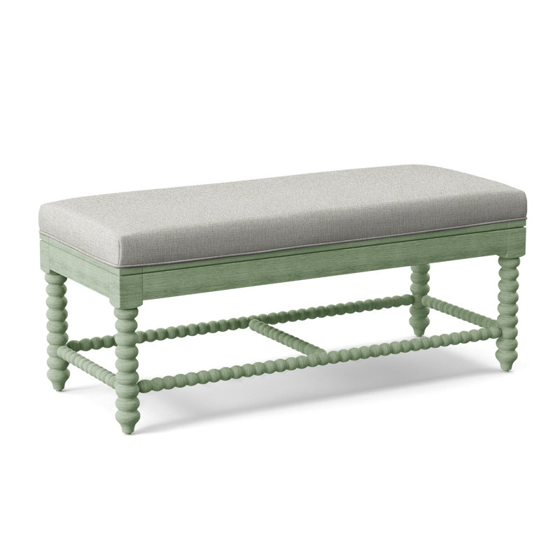 Lind Island Upholstered Bench, Sunbrella Blue Pinstripe; 6205-64, Greystone Finish