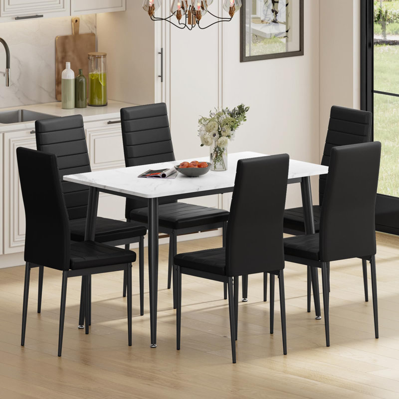 6 - Person Dining Set, Black, White