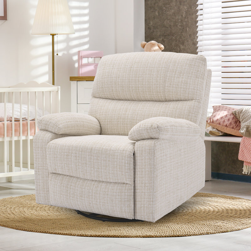  Power Recliner Chair Swivel Glider, Nursery Glider Recliner, Chenille Rocking Recliner Chair For Living Room-Beige
