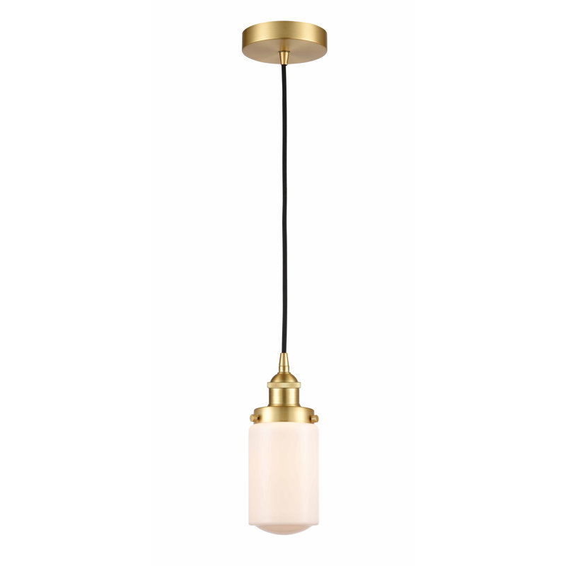 Luminaire suspendu cylindrique à 1 lumière Saroyan, Blanc mat, Or satiné