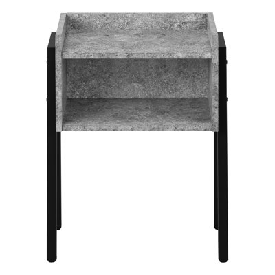 Contemporary Grey Laminate Accent Table With Black Metal Legs For Living Room & Bedroom Modern Surface And