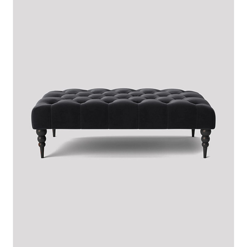Alyana Rectangle Ottoman Bench with Wooden Legs - Plush Velvet Chesterfield Upholstered Footstool, Black