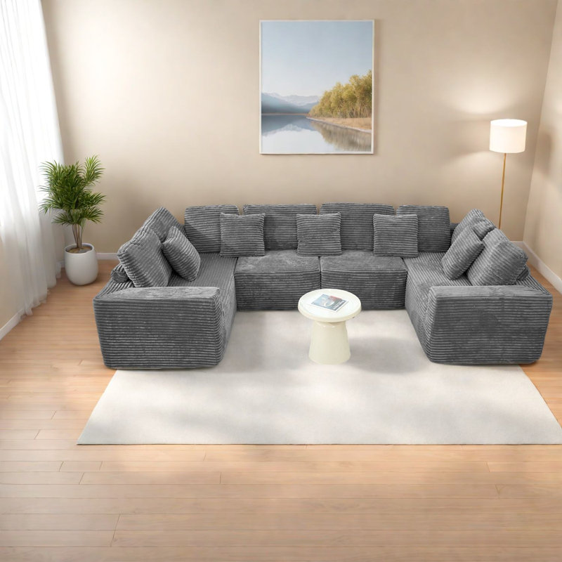 Canapé modulaire en U en velours côtelé à compression de 135 pouces pour la maison