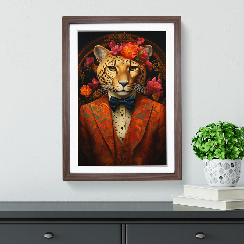 Cheetah Baroque No.2 - Single Picture Frame Print on Wood, Walnut Framed, 46cm H x 34cm W x 2cm D