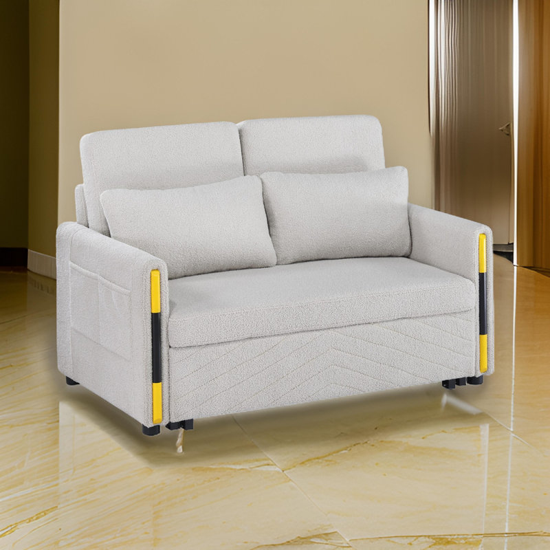 Canapé-lit rembourré 55,5 po Sconiers, Velours beige
