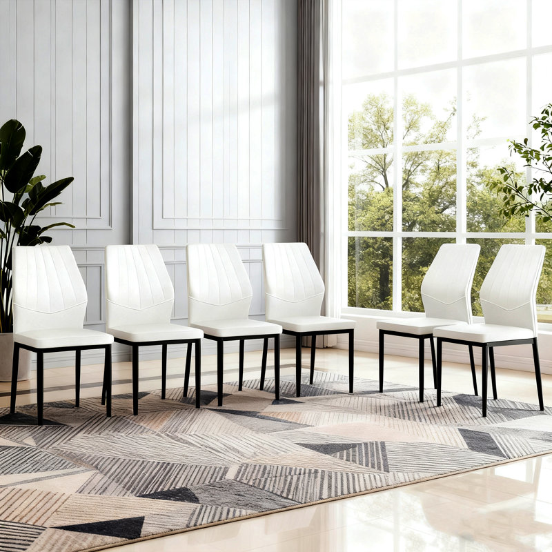 Chewe Upholstered Dining Chairs with Adjustable Anti Slip Feet, White