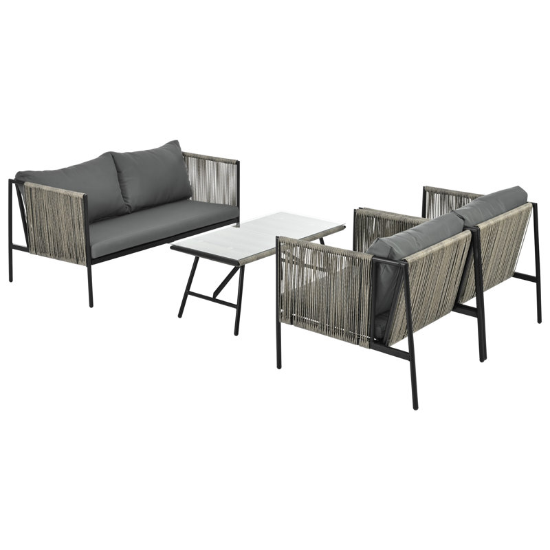 Burruss 4 - Person Garden Lounge Set with Cushions, Grey, Black