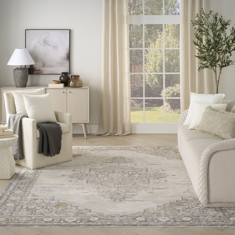 Classic Ivory Charcoal Area Rug, Rectangle 244 x 305 cm