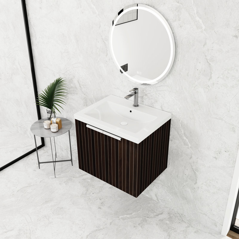 Modern Bathroom Sink With 24 Inch Resin Basin, Door Feature Vanity, Material Build, Contemporary