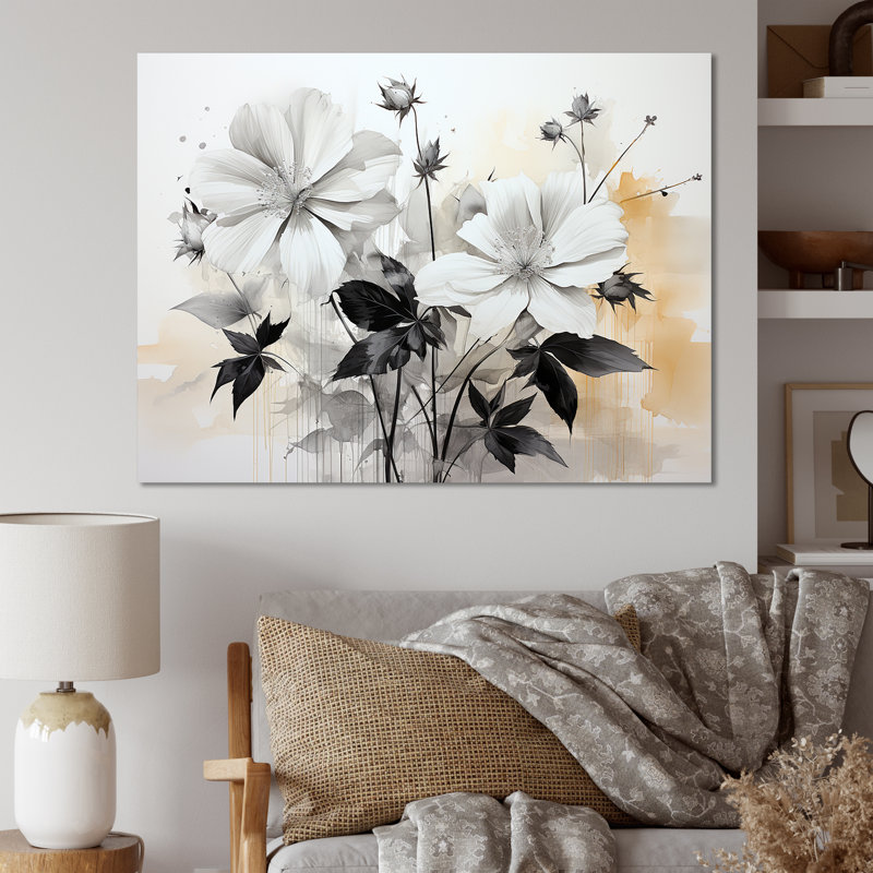 Hibiscus gris intemporel minimalisme I, Toile tendue, H 12 po x l 20 po x P 1 po