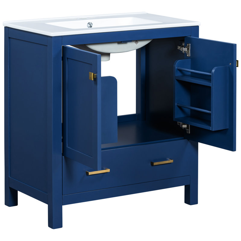 Armoire de salle de bain 60 po en bleu, avec double meuble-lavabo et fonction de rangement - Améliorez votre décor