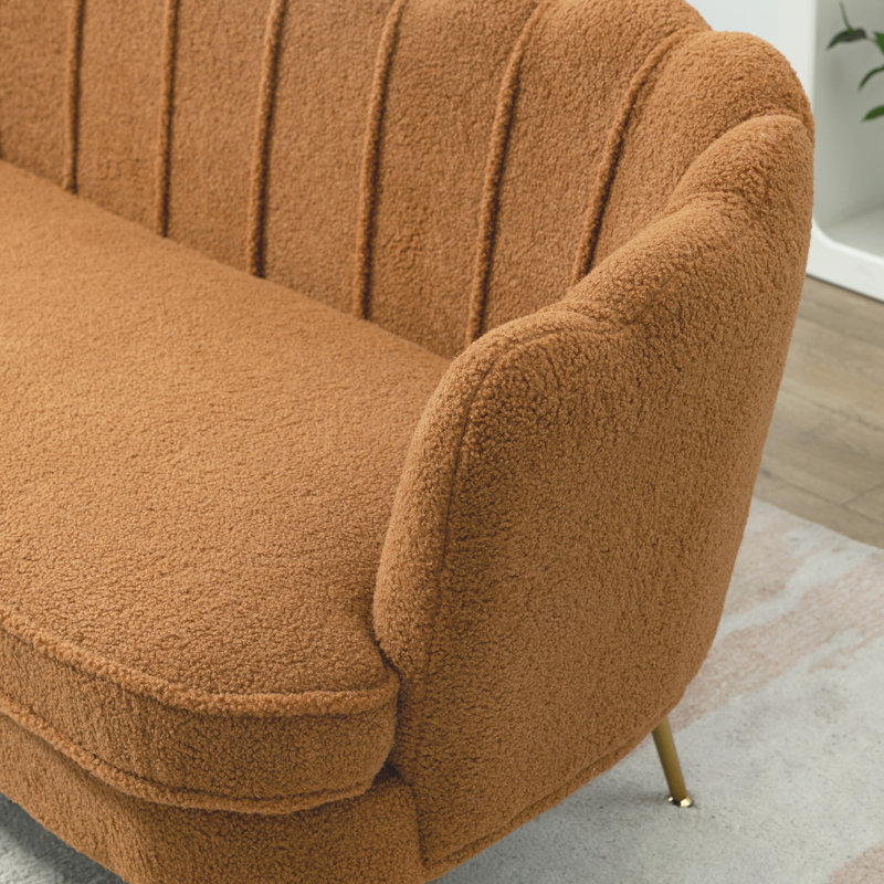 Petit canapé-causeuse moderne avec pieds en métal doré pour petit bureau, Caramel Fabric