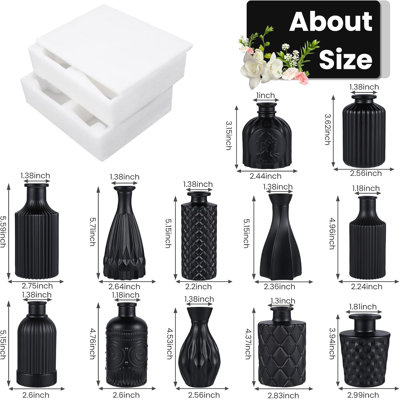 Set Of 12 Black Glass Bud Vases