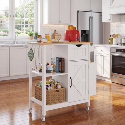 Kitchen Island Cart with Storage Cabinet, Drawer, Spice Rack And Towel Rack Mobile Kitchen Table with Locking Casters