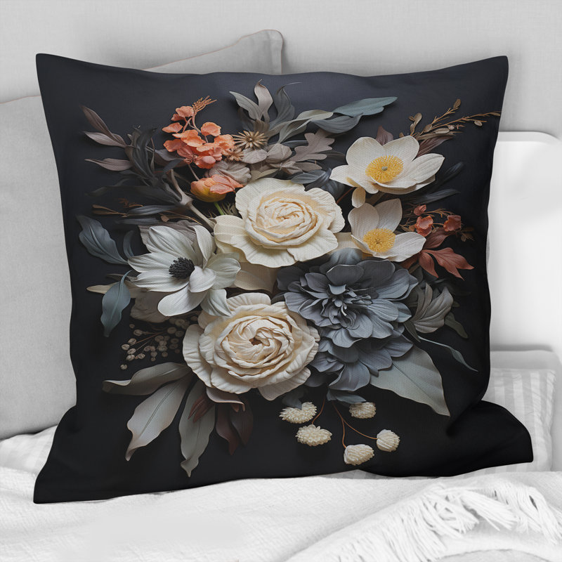 Coussin décoratif blanc avec imprimé de fleurs blanches saisonnières Elegance I