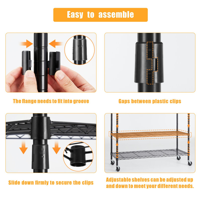 Black Metal Rolling Clothes Rack with Double Rods and Wire Shelves
