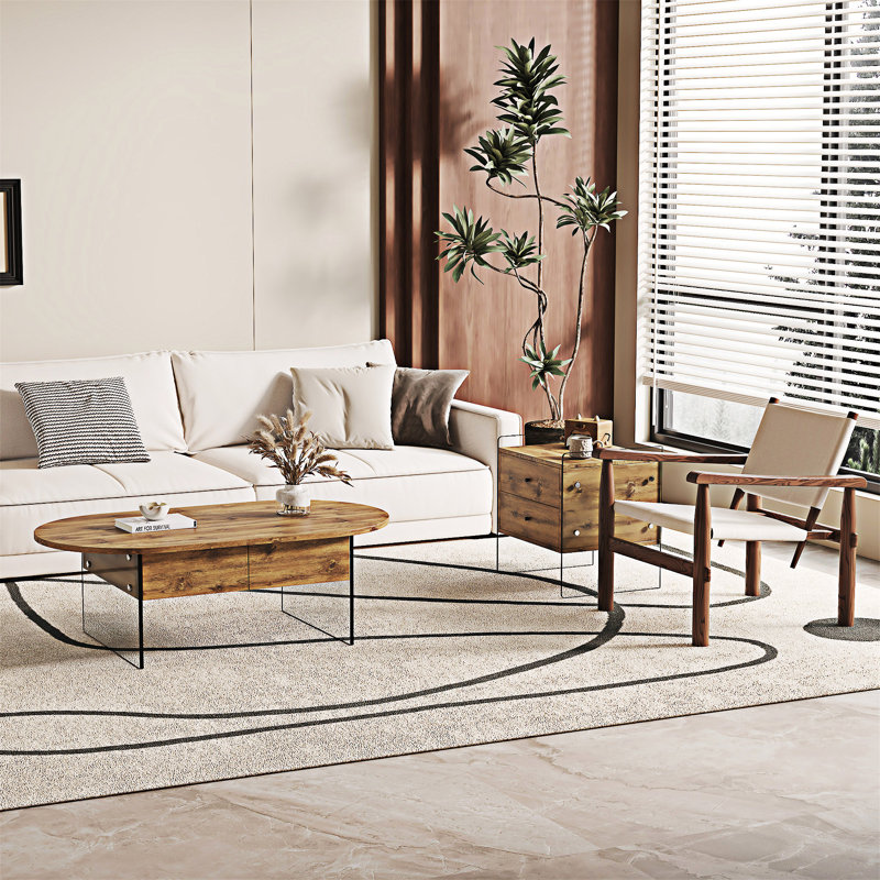 Oval Coffee Table with Drawers