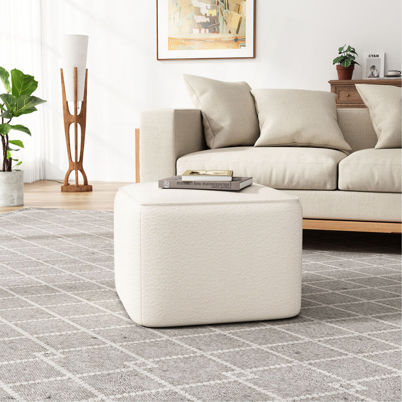 Repose-pieds rembourré carré, blanc, Boucle （UNIQUEMENT OTTOMAN)