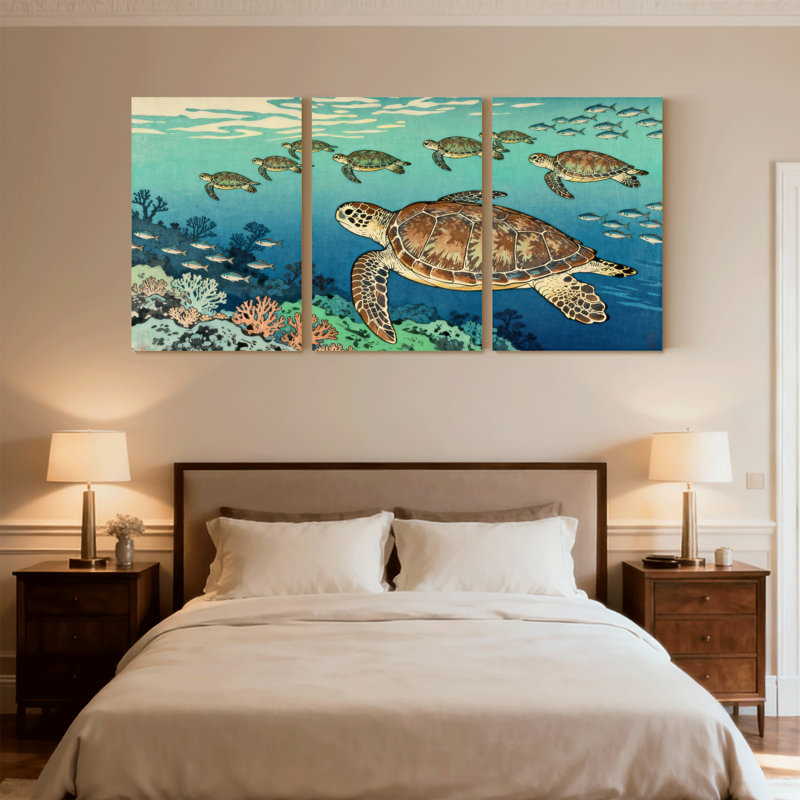 Tortue de mer, récif de corail, ensemble de 3 impressions sur toile, H 36 po x l 72 po